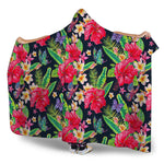 Exotic Hibiscus Flowers Pattern Print Hooded Blanket