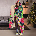 Exotic Hibiscus Flowers Pattern Print Hooded Blanket
