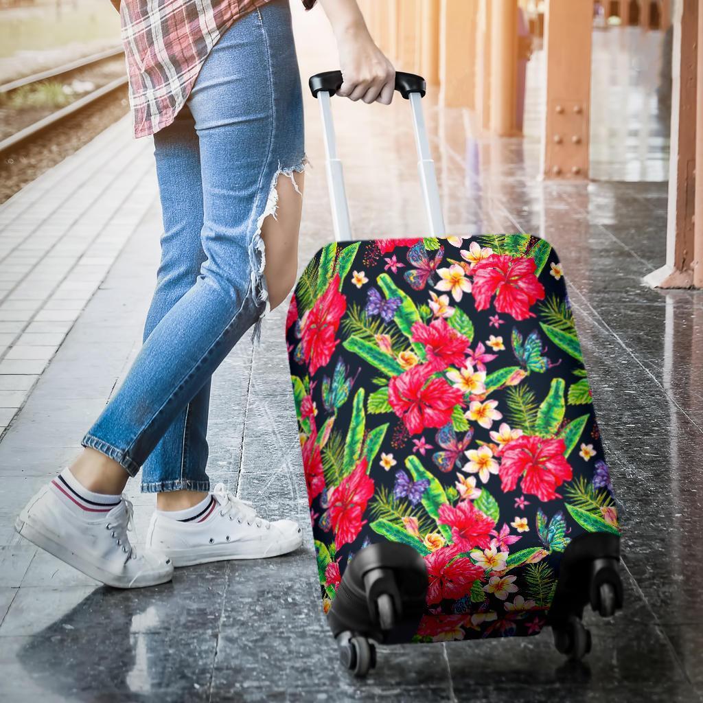 Exotic Hibiscus Flowers Pattern Print Luggage Cover GearFrost