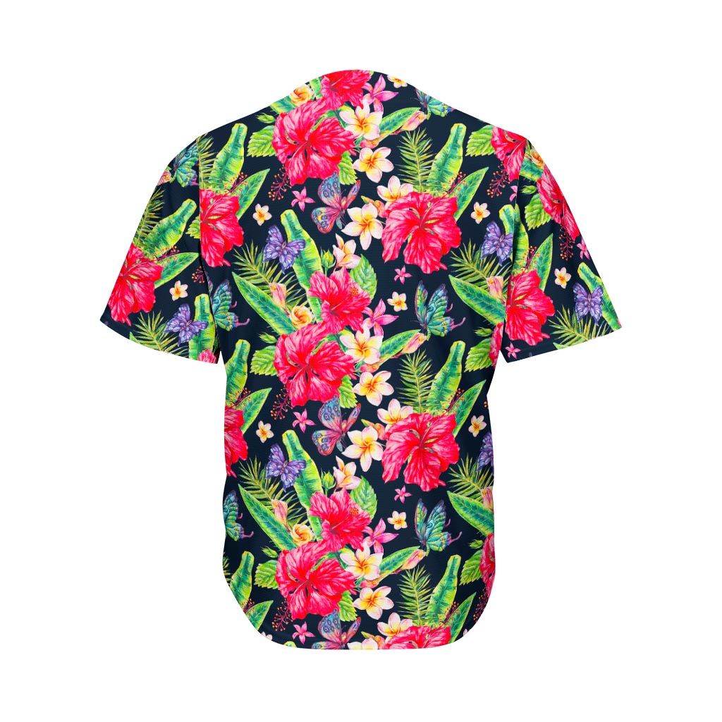 Exotic Hibiscus Flowers Pattern Print Men's Baseball Jersey