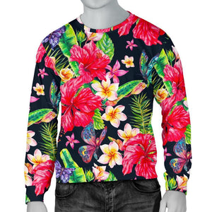 Exotic Hibiscus Flowers Pattern Print Men's Crewneck Sweatshirt GearFrost