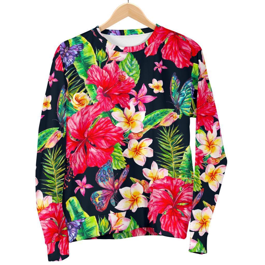 Exotic Hibiscus Flowers Pattern Print Men's Crewneck Sweatshirt GearFrost