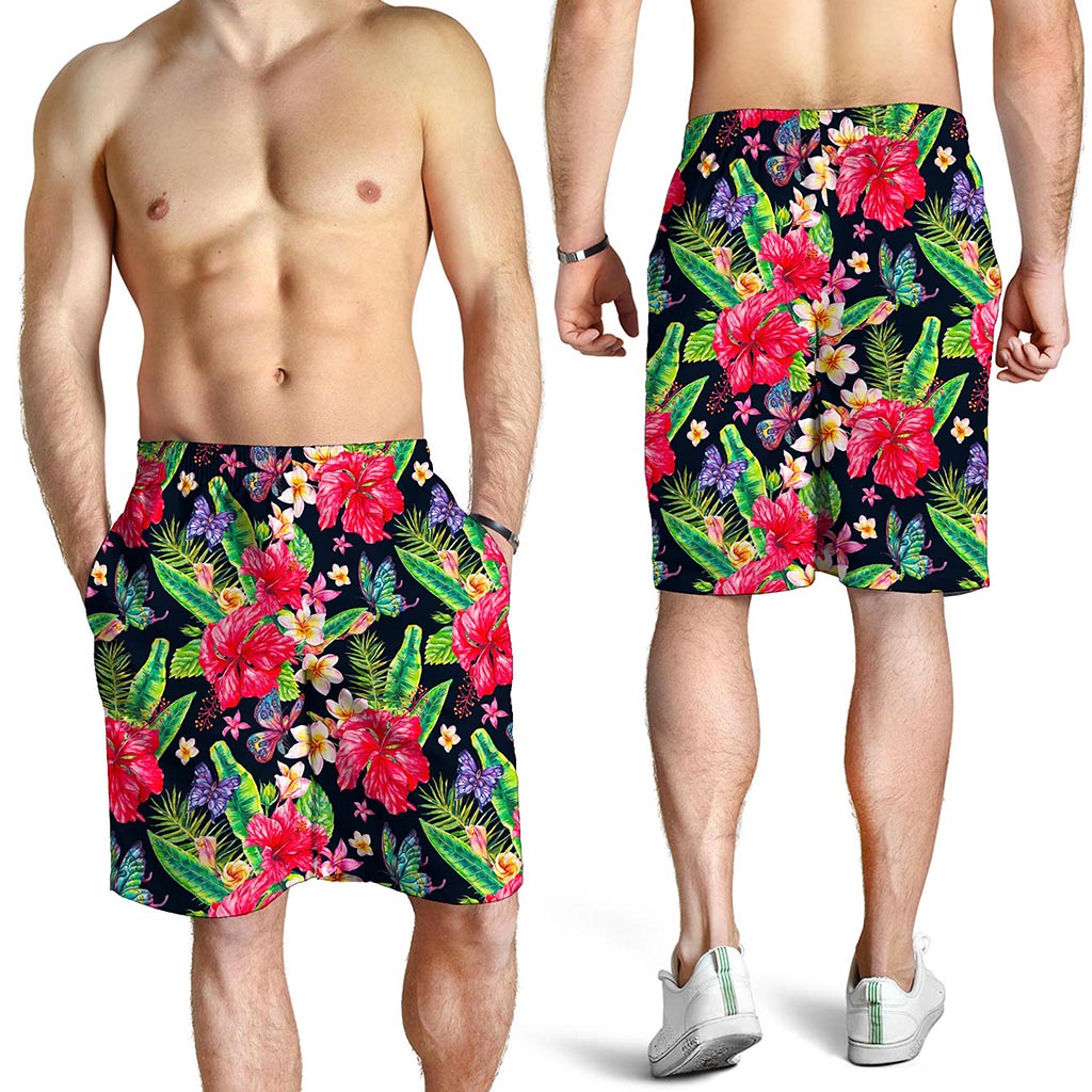 Exotic Hibiscus Flowers Pattern Print Men's Shorts