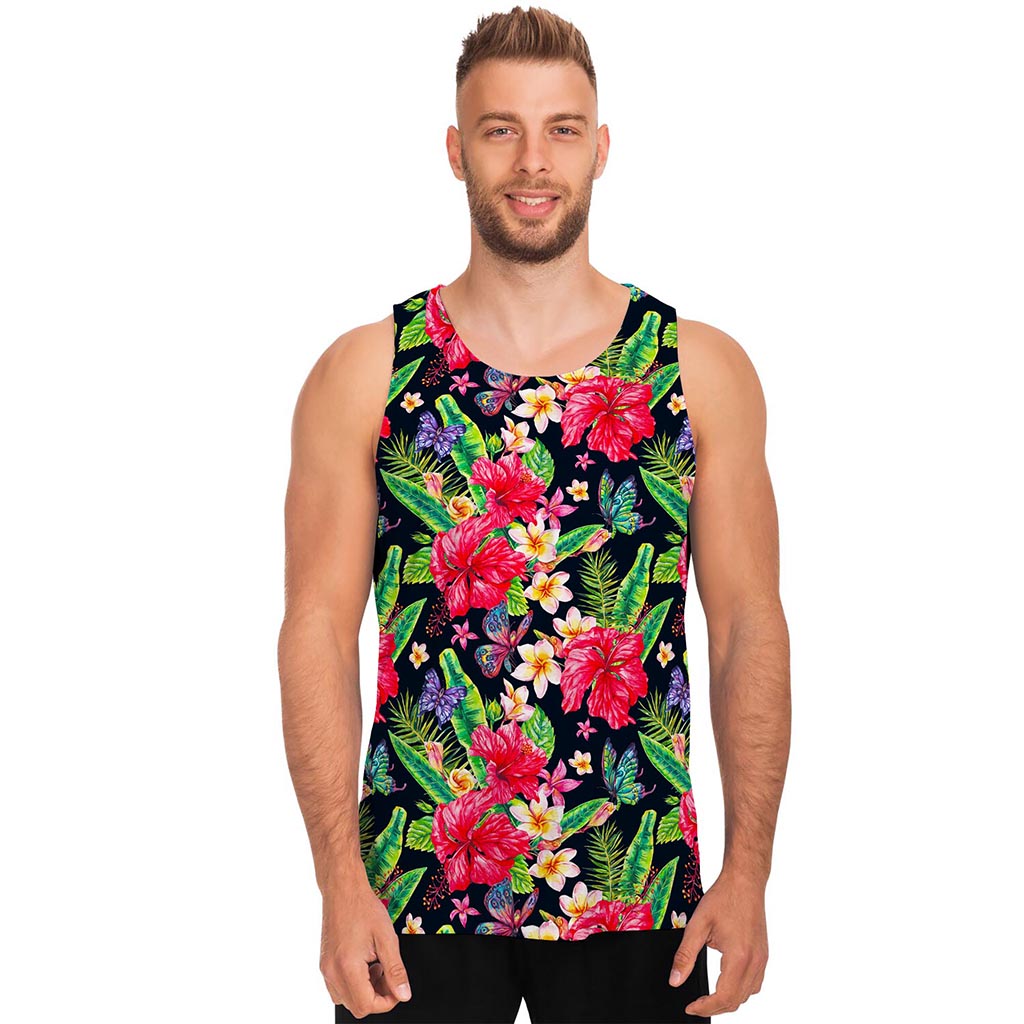 Exotic Hibiscus Flowers Pattern Print Men's Tank Top