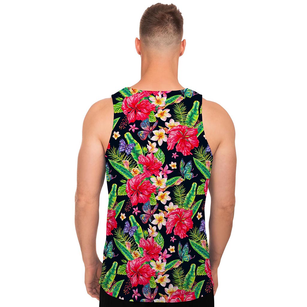 Exotic Hibiscus Flowers Pattern Print Men's Tank Top
