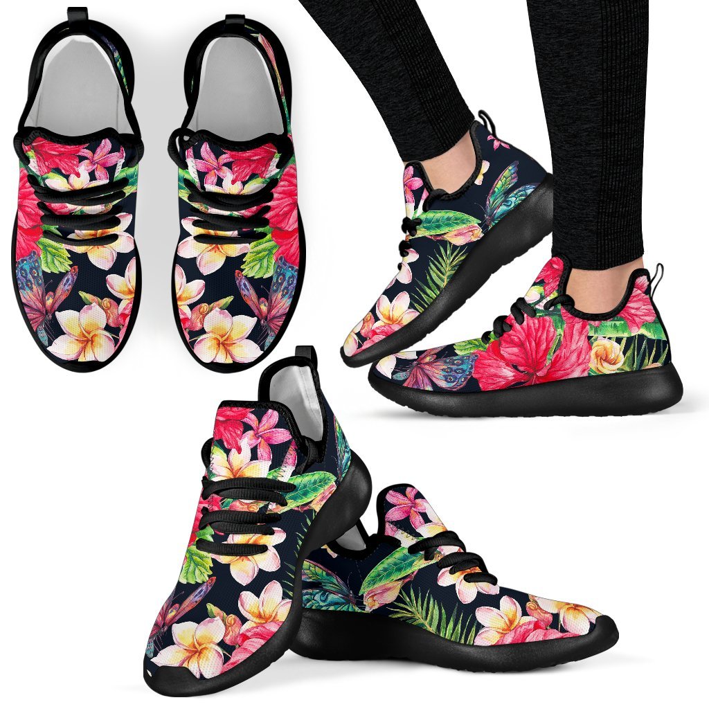 Exotic Hibiscus Flowers Pattern Print Mesh Knit Shoes GearFrost
