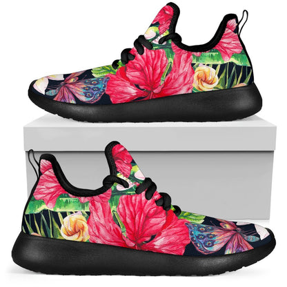 Exotic Hibiscus Flowers Pattern Print Mesh Knit Shoes GearFrost