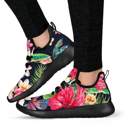 Exotic Hibiscus Flowers Pattern Print Mesh Knit Shoes GearFrost