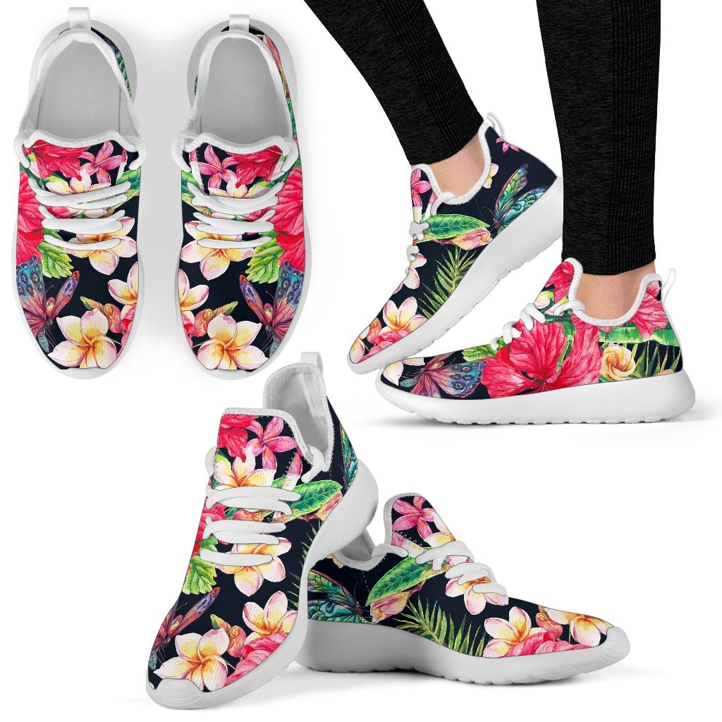 Exotic Hibiscus Flowers Pattern Print Mesh Knit Shoes GearFrost
