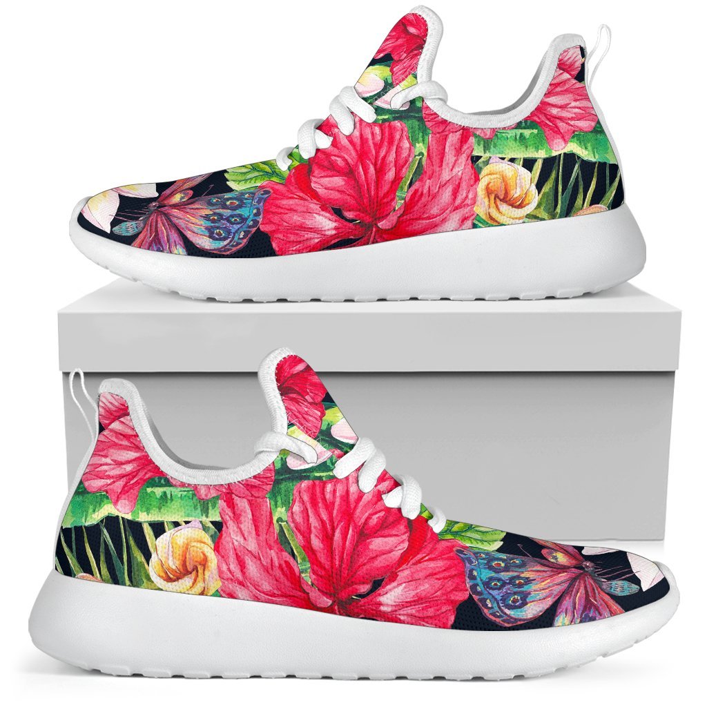 Exotic Hibiscus Flowers Pattern Print Mesh Knit Shoes GearFrost