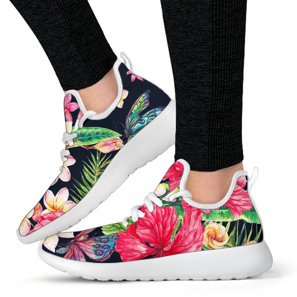 Exotic Hibiscus Flowers Pattern Print Mesh Knit Shoes GearFrost