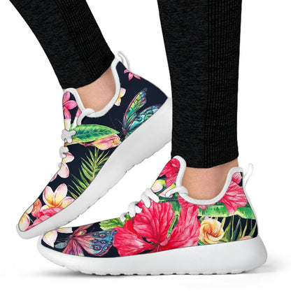Exotic Hibiscus Flowers Pattern Print Mesh Knit Shoes GearFrost