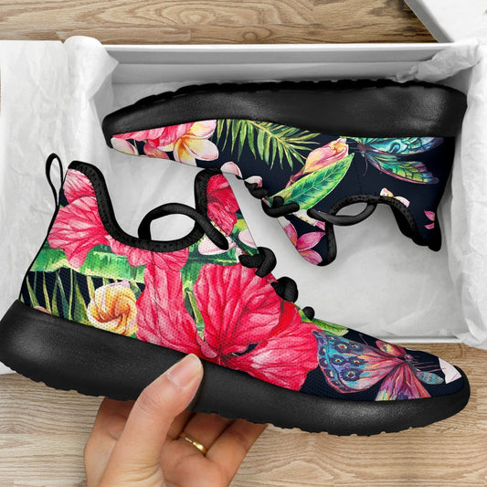 Exotic Hibiscus Flowers Pattern Print Mesh Knit Shoes GearFrost