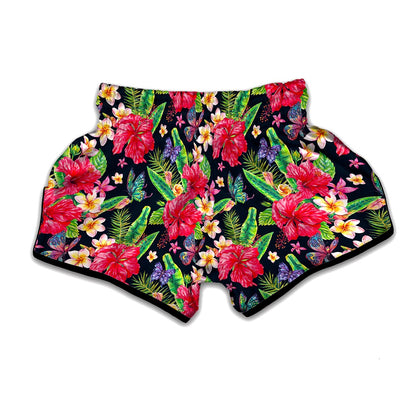Exotic Hibiscus Flowers Pattern Print Muay Thai Boxing Shorts