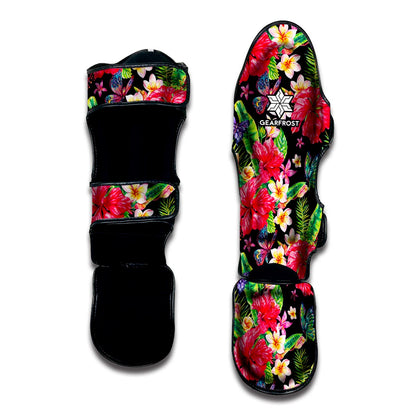 Exotic Hibiscus Flowers Pattern Print Muay Thai Shin Guard