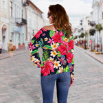 Exotic Hibiscus Flowers Pattern Print Off Shoulder Sweatshirt GearFrost