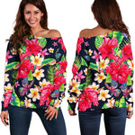 Exotic Hibiscus Flowers Pattern Print Off Shoulder Sweatshirt GearFrost