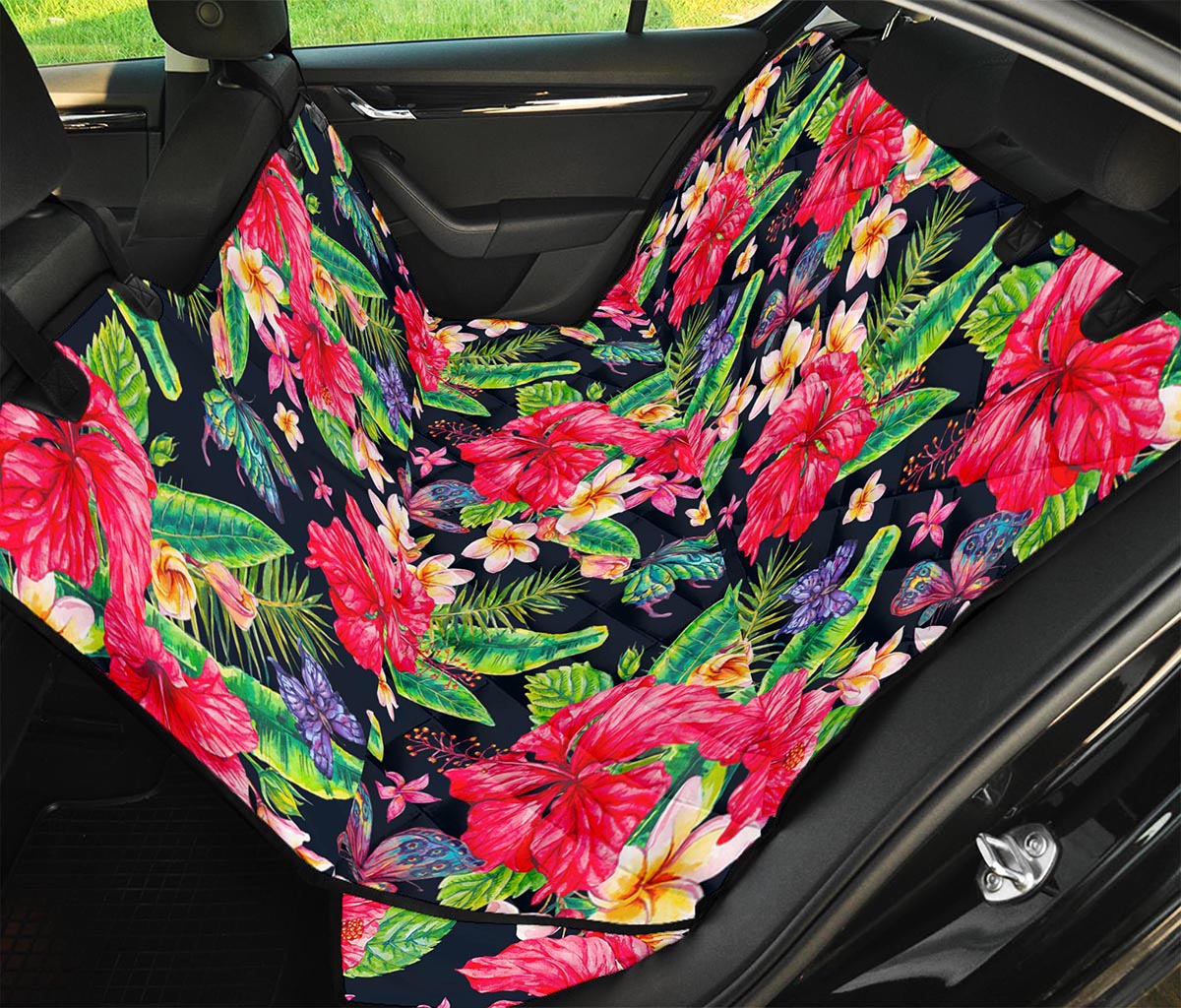 Exotic Hibiscus Flowers Pattern Print Pet Car Back Seat Cover