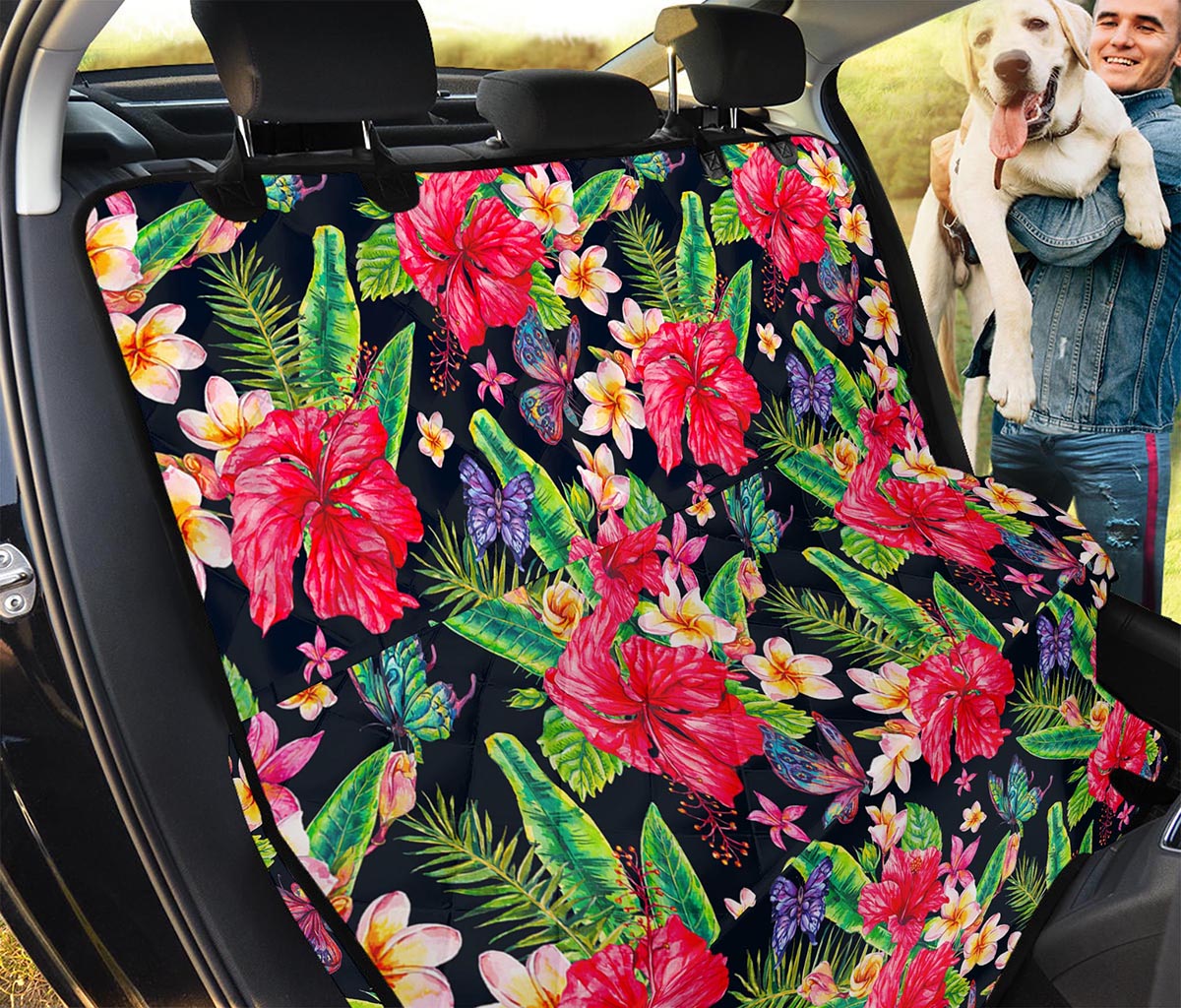 Exotic Hibiscus Flowers Pattern Print Pet Car Back Seat Cover