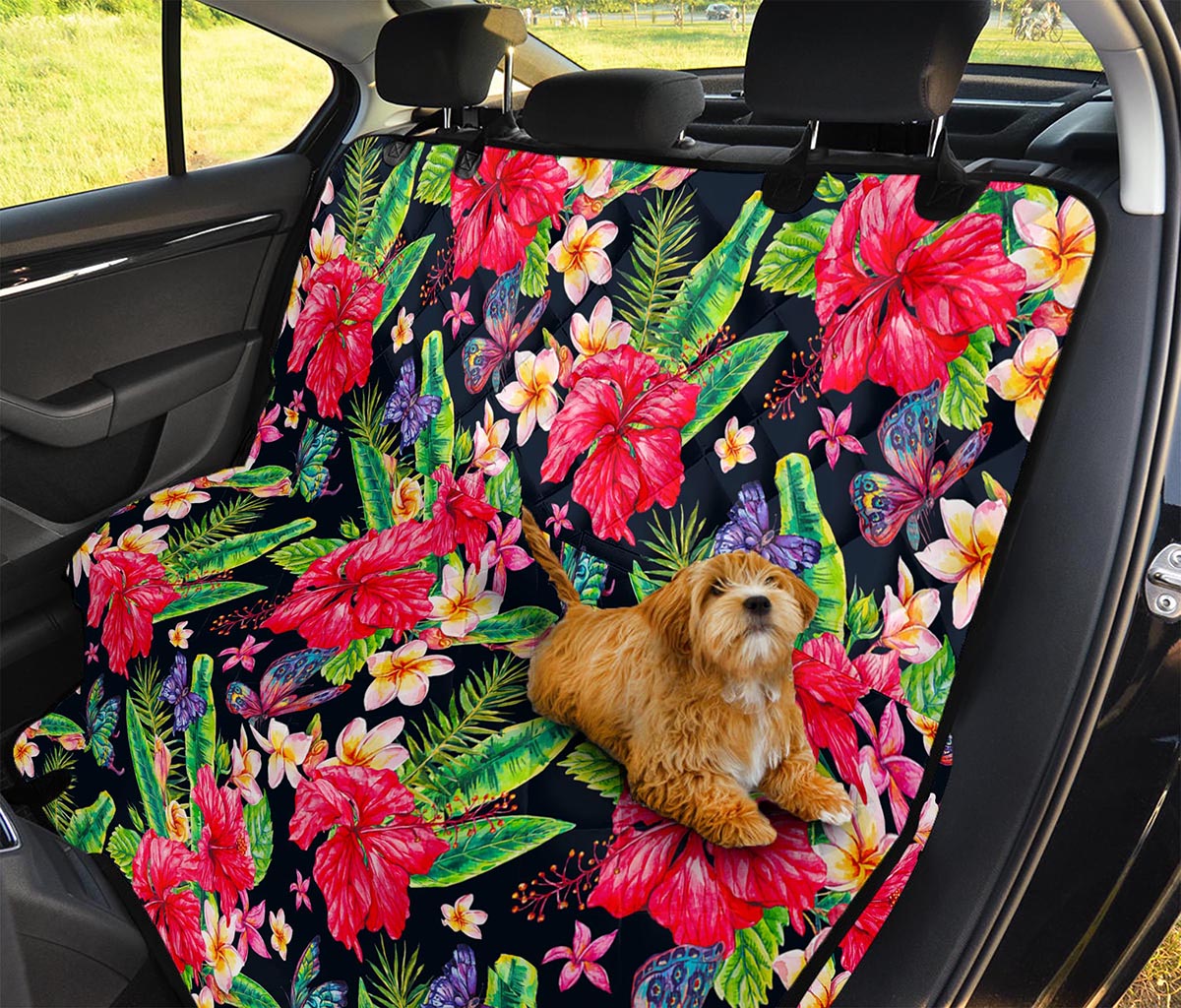 Exotic Hibiscus Flowers Pattern Print Pet Car Back Seat Cover