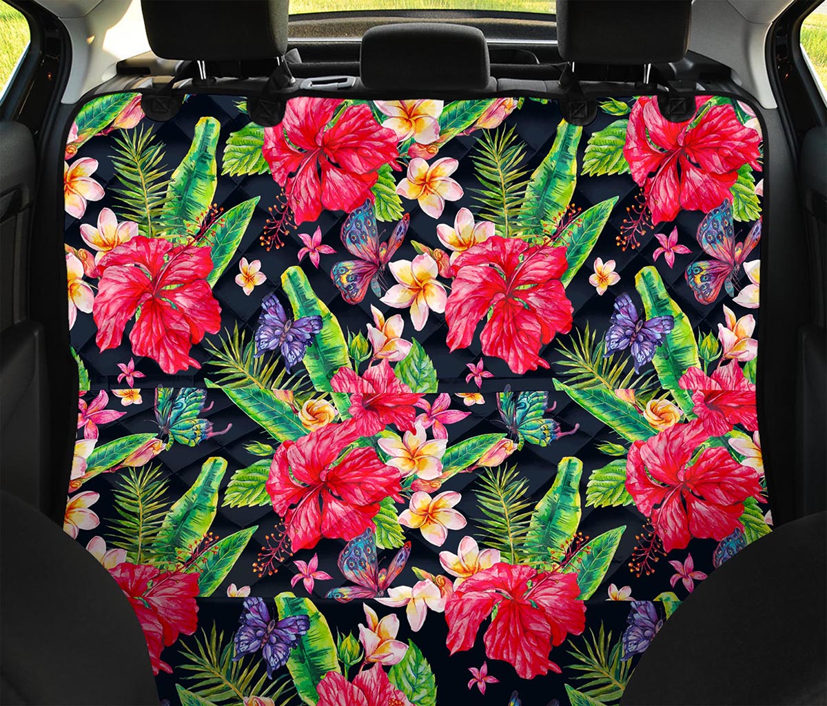 Exotic Hibiscus Flowers Pattern Print Pet Car Back Seat Cover