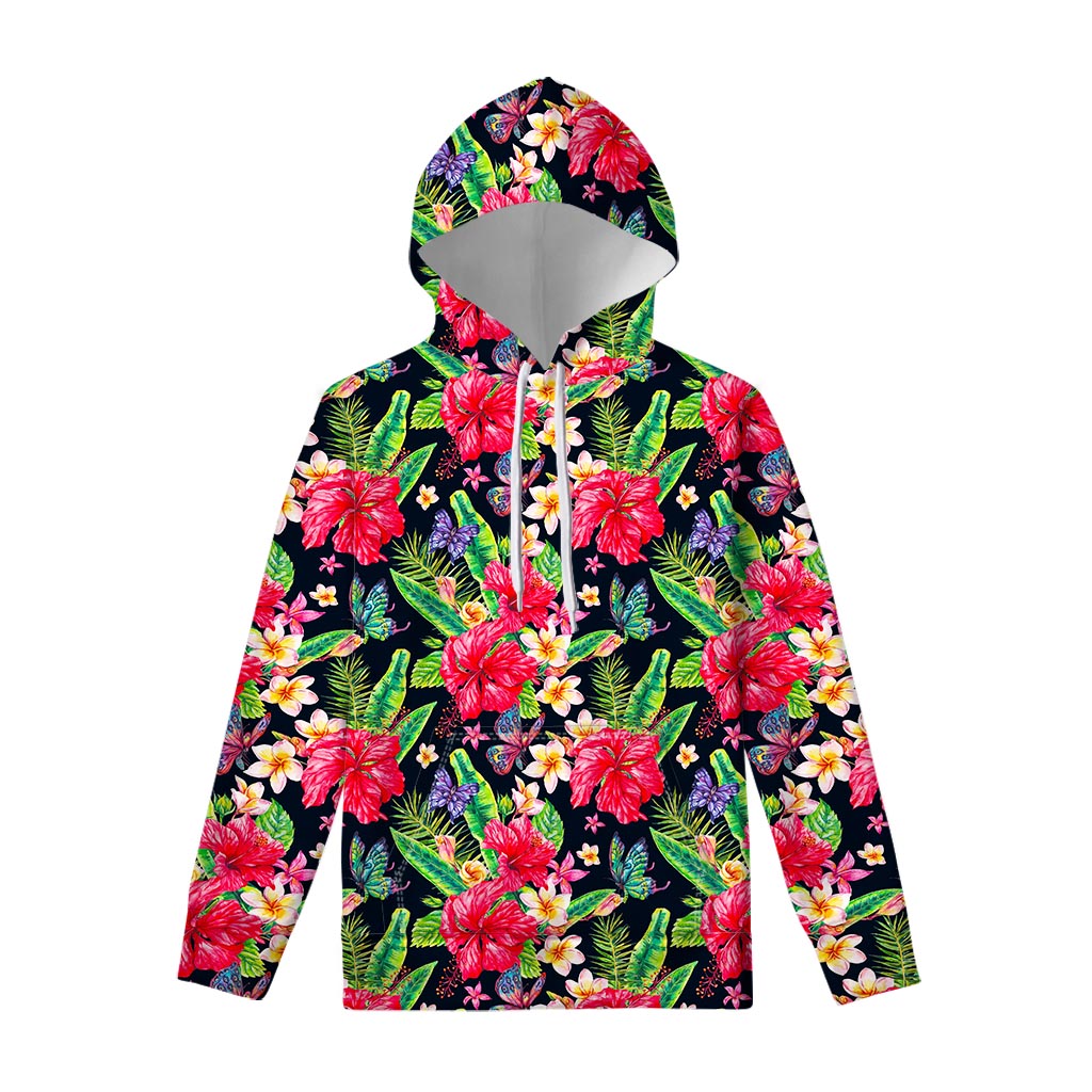 Exotic Hibiscus Flowers Pattern Print Pullover Hoodie