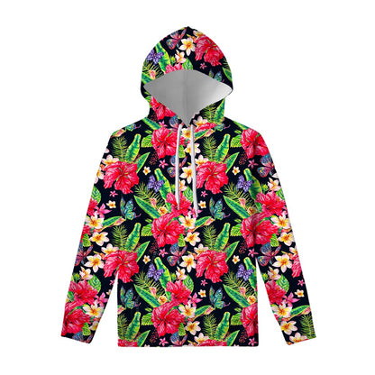 Exotic Hibiscus Flowers Pattern Print Pullover Hoodie