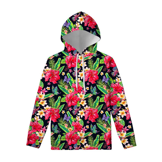 Exotic Hibiscus Flowers Pattern Print Pullover Hoodie