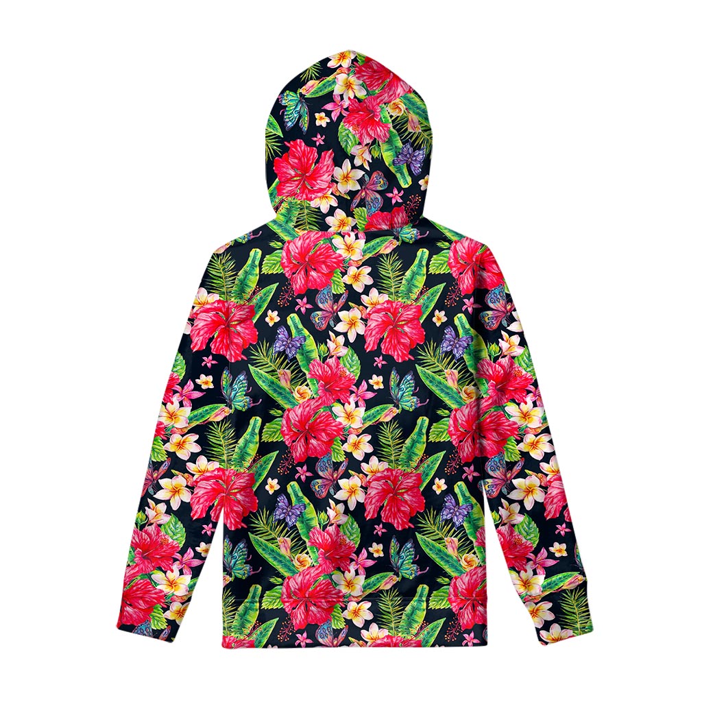 Exotic Hibiscus Flowers Pattern Print Pullover Hoodie
