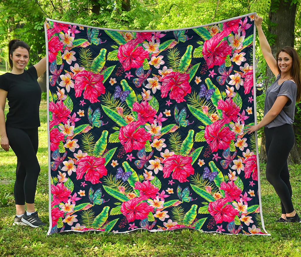 Exotic Hibiscus Flowers Pattern Print Quilt