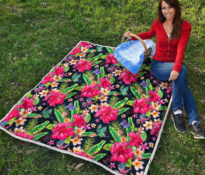 Exotic Hibiscus Flowers Pattern Print Quilt