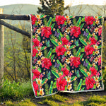 Exotic Hibiscus Flowers Pattern Print Quilt