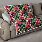 Exotic Hibiscus Flowers Pattern Print Quilt