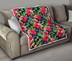 Exotic Hibiscus Flowers Pattern Print Quilt