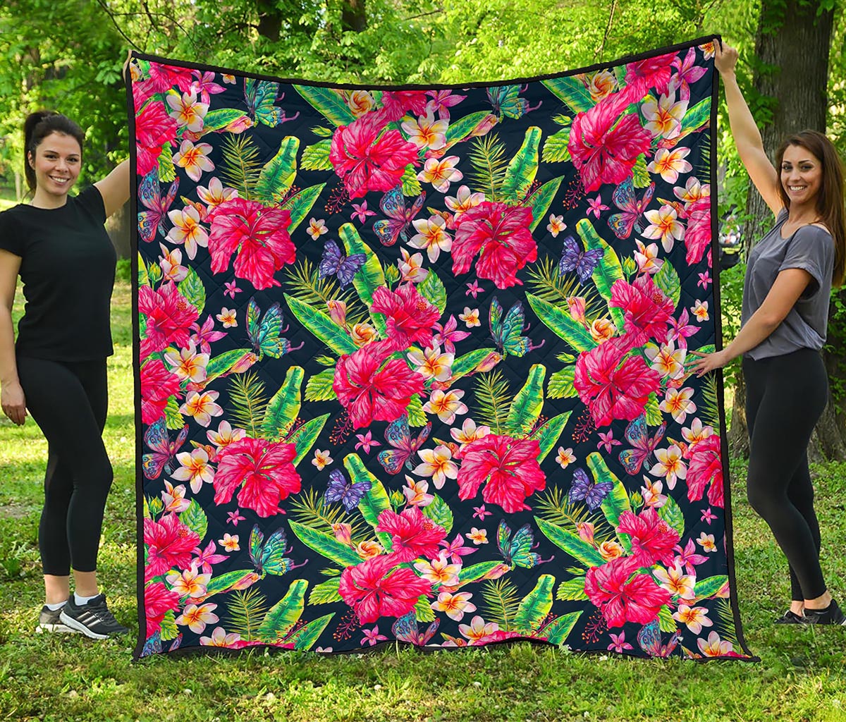 Exotic Hibiscus Flowers Pattern Print Quilt