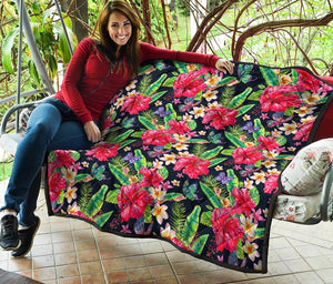 Exotic Hibiscus Flowers Pattern Print Quilt