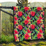 Exotic Hibiscus Flowers Pattern Print Quilt