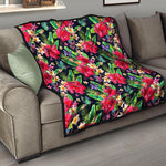 Exotic Hibiscus Flowers Pattern Print Quilt