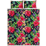 Exotic Hibiscus Flowers Pattern Print Quilt Bed Set