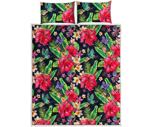 Exotic Hibiscus Flowers Pattern Print Quilt Bed Set