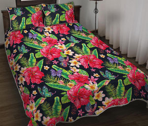 Exotic Hibiscus Flowers Pattern Print Quilt Bed Set