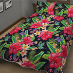 Exotic Hibiscus Flowers Pattern Print Quilt Bed Set