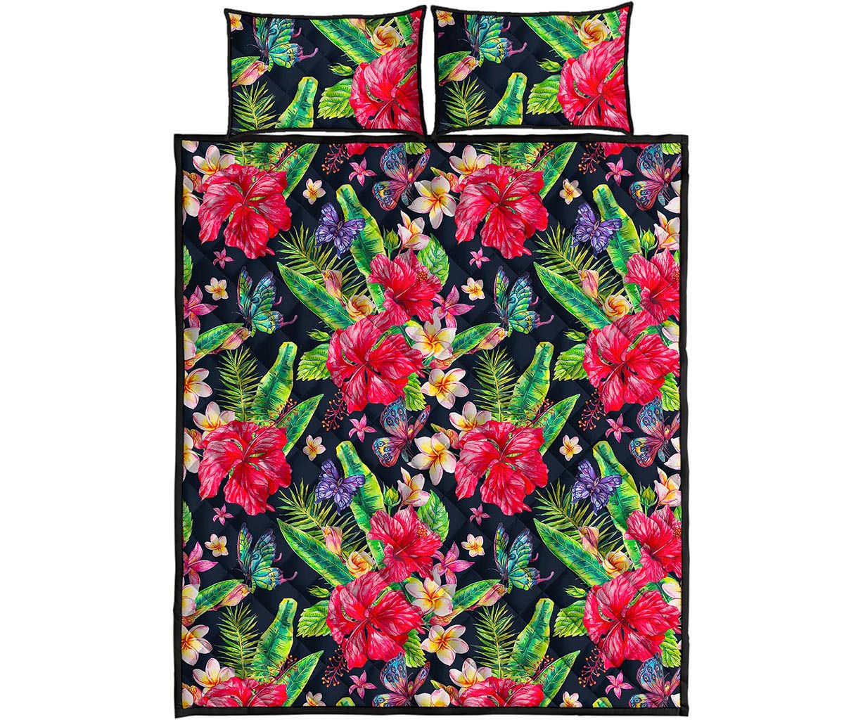 Exotic Hibiscus Flowers Pattern Print Quilt Bed Set