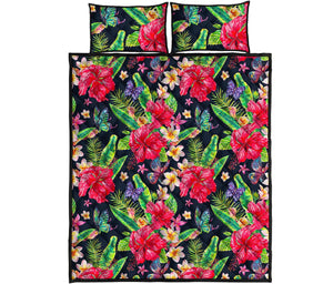 Exotic Hibiscus Flowers Pattern Print Quilt Bed Set