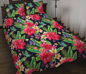 Exotic Hibiscus Flowers Pattern Print Quilt Bed Set