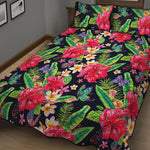 Exotic Hibiscus Flowers Pattern Print Quilt Bed Set