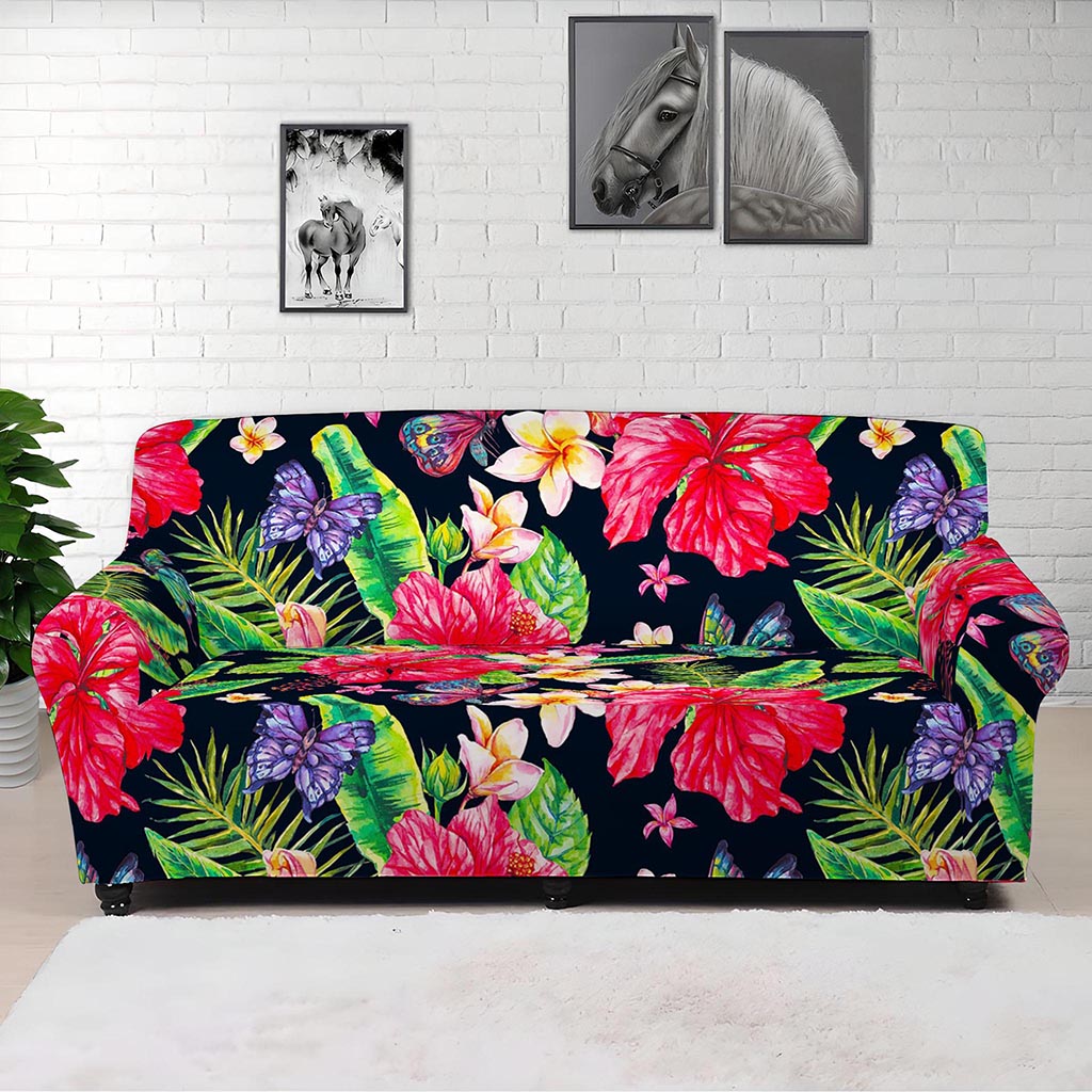 Exotic Hibiscus Flowers Pattern Print Sofa Cover