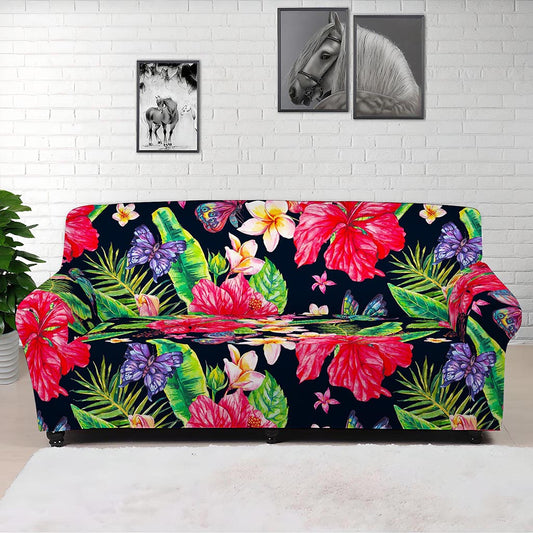 Exotic Hibiscus Flowers Pattern Print Sofa Cover