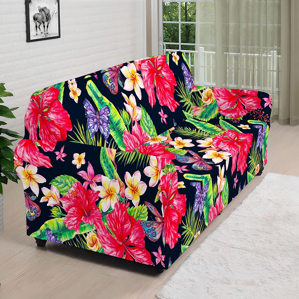 Exotic Hibiscus Flowers Pattern Print Sofa Cover