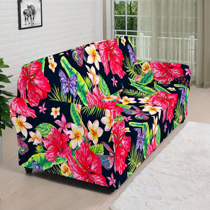 Exotic Hibiscus Flowers Pattern Print Sofa Cover